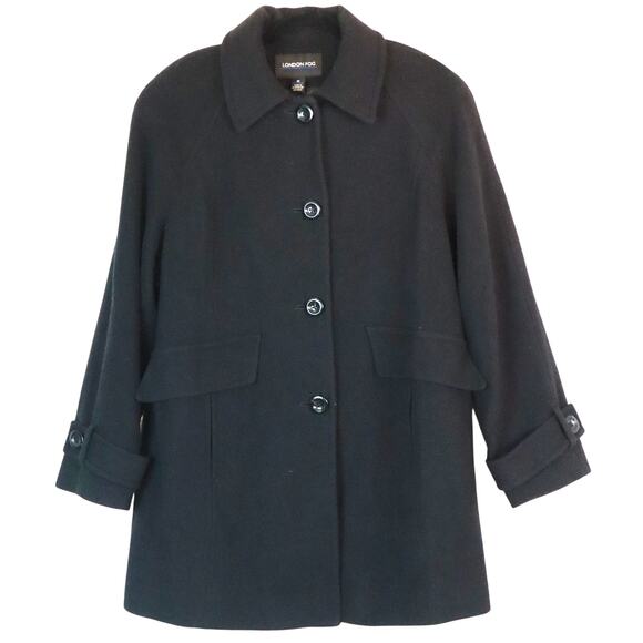 London Fog Black Wool Peacoat Coat Jacket Large Womens Classic Timeless Medium - Picture 1 of 7